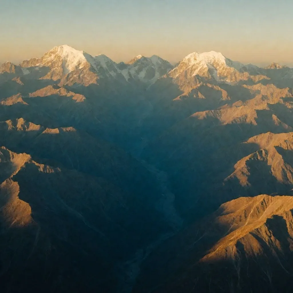 Cordillera de los Andes al atardecer vista aérea